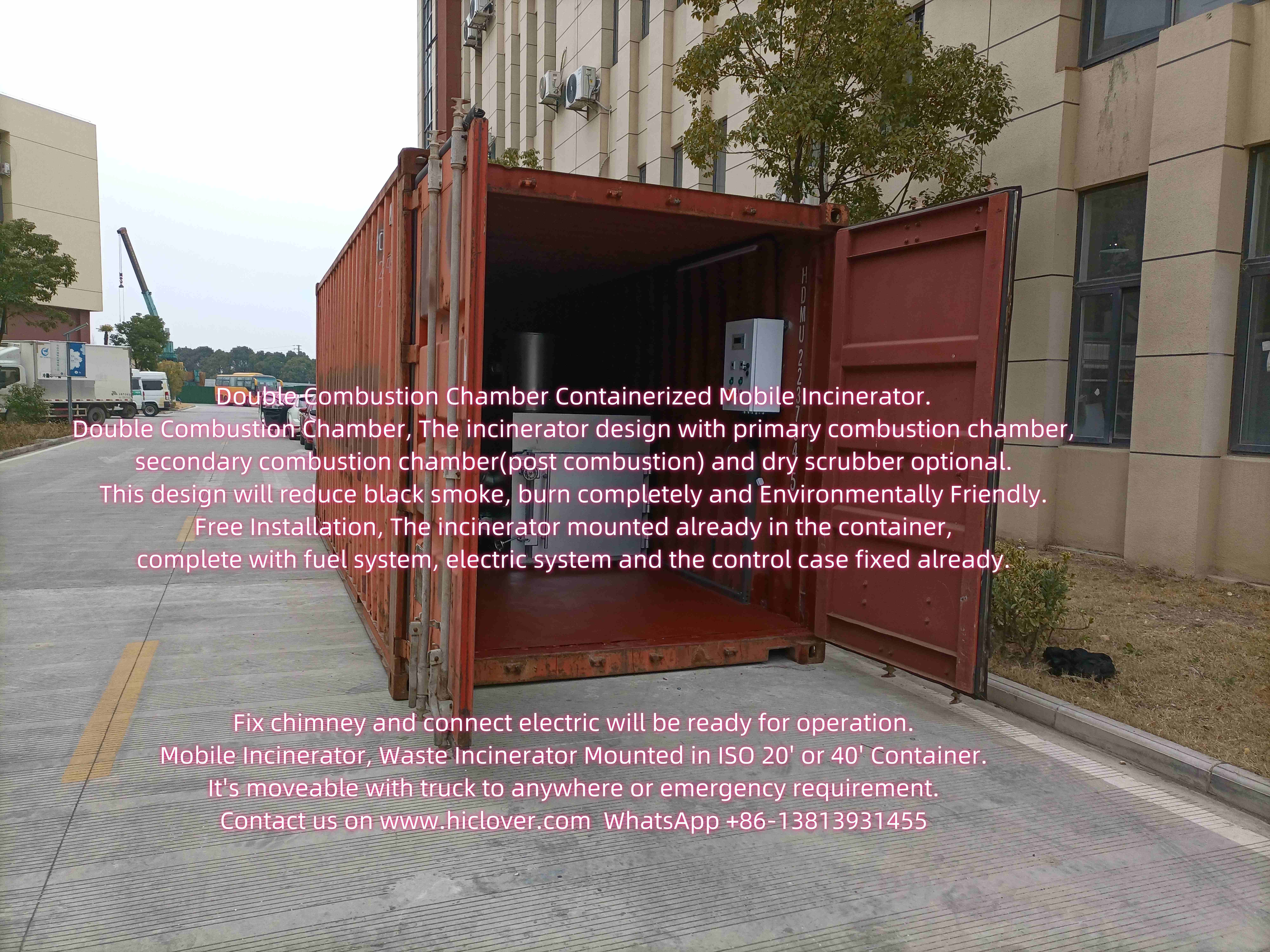 Double Combustion Chamber Containerized Mobile Incinerator